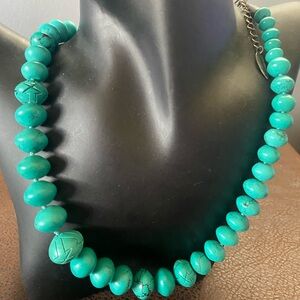 Vintage Coldwater Creek Teal Turquoise Beaded Necklace with hand carved beads
